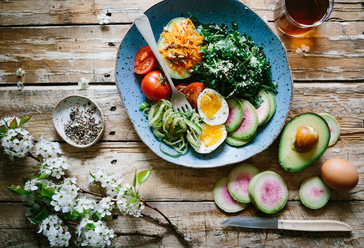 Bowls of colourful grain and vegetable salads