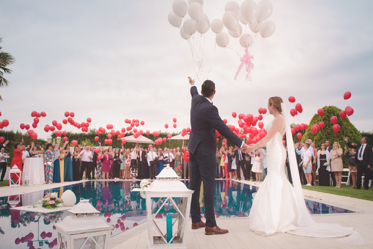Vows at sunset by the pool