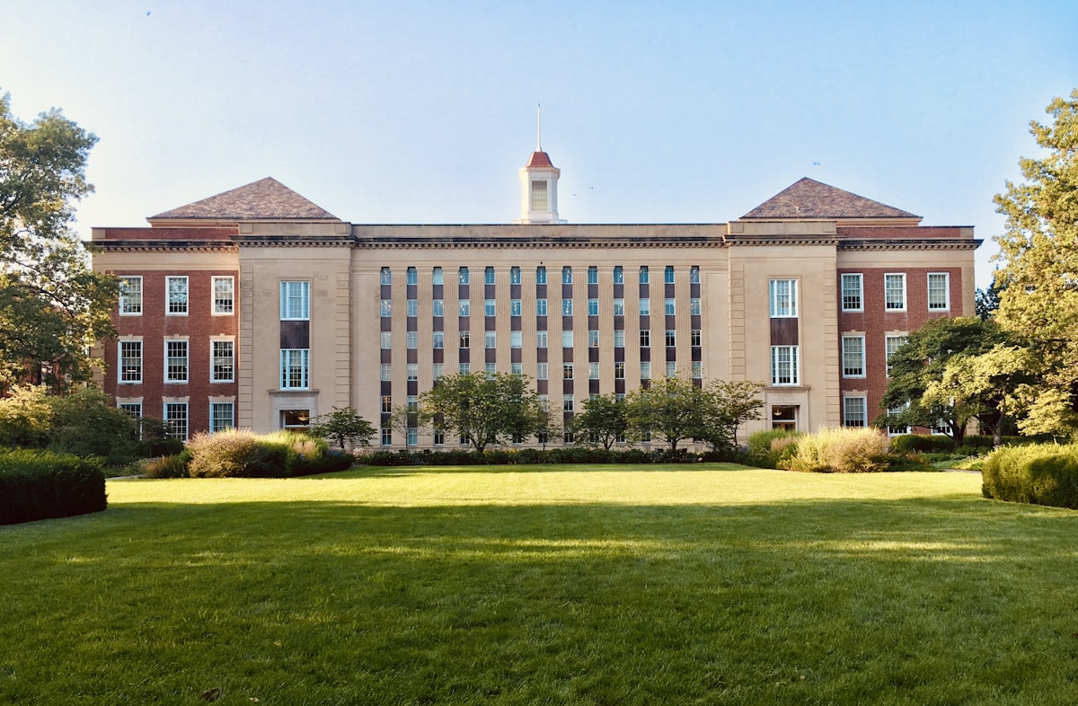 Main academic block at golden hour — home to CSE and Management