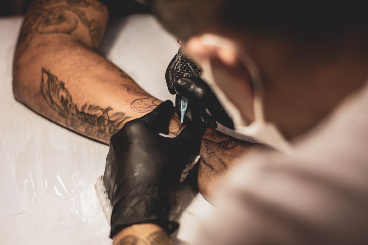 Close-up of a tattoo in progress